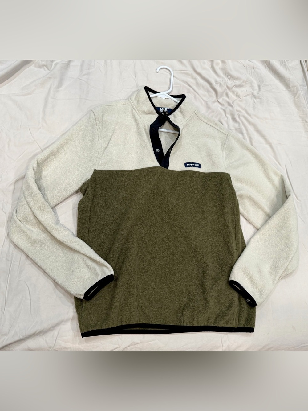 Lands' End Men's Olive and Cream Half-Snap Fleece Zip-Up